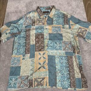 Tori Richard Shirt Mens 2XL Blue Silk Hawaiian Floral Button Front Tropical